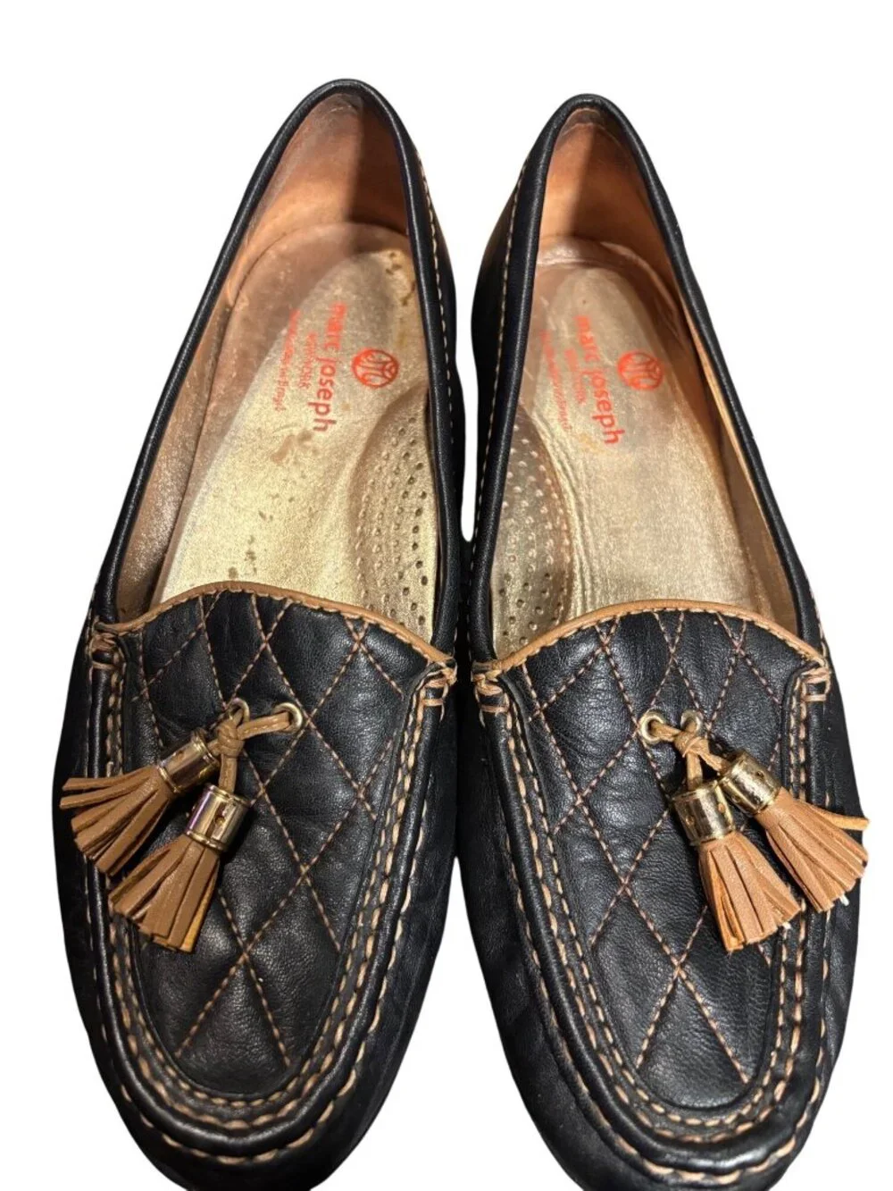 Marc Joseph NY Women Black Leather Golf Loafers Size 9.5 Handcrafted In Brazil